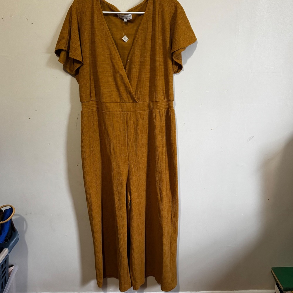 NWT Madewell Texture & Thread Women's L Textured Short Sleeve Wide Leg Jumpsuit